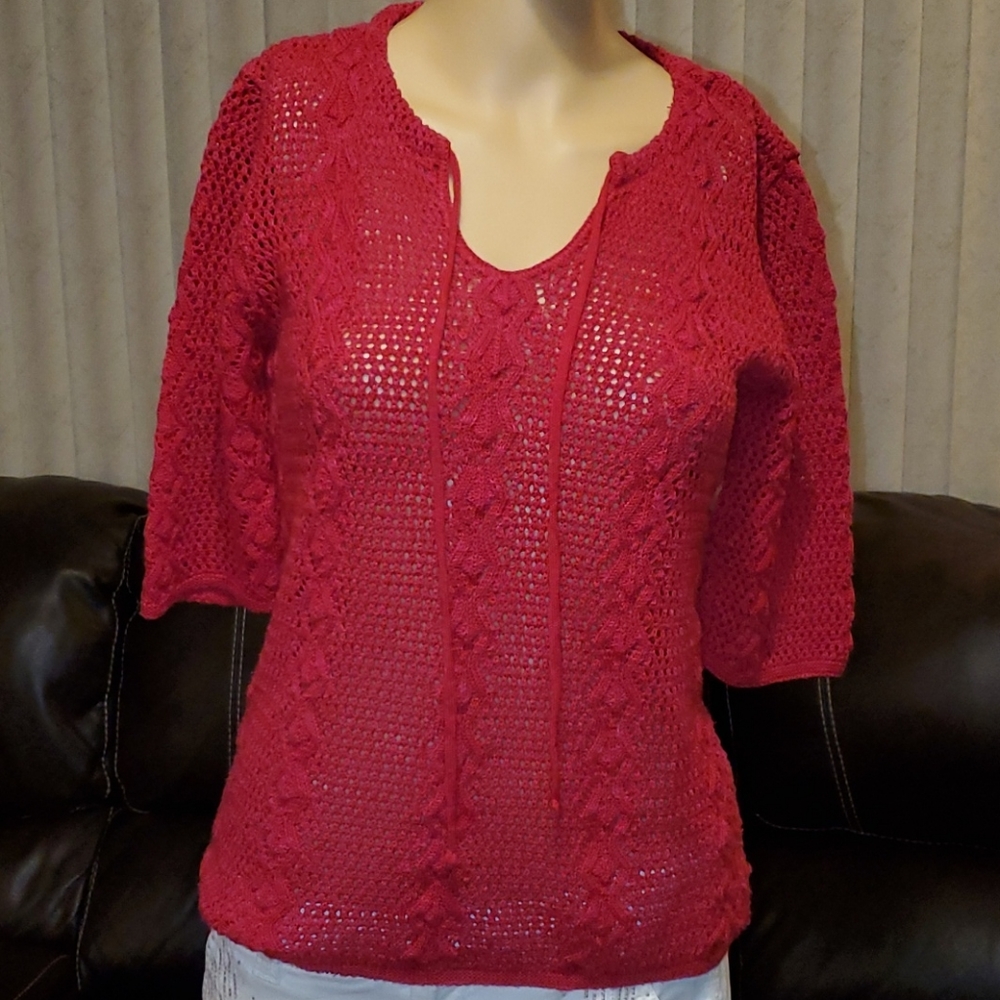 Vintage Red Beldoch popper crochet sweater medium